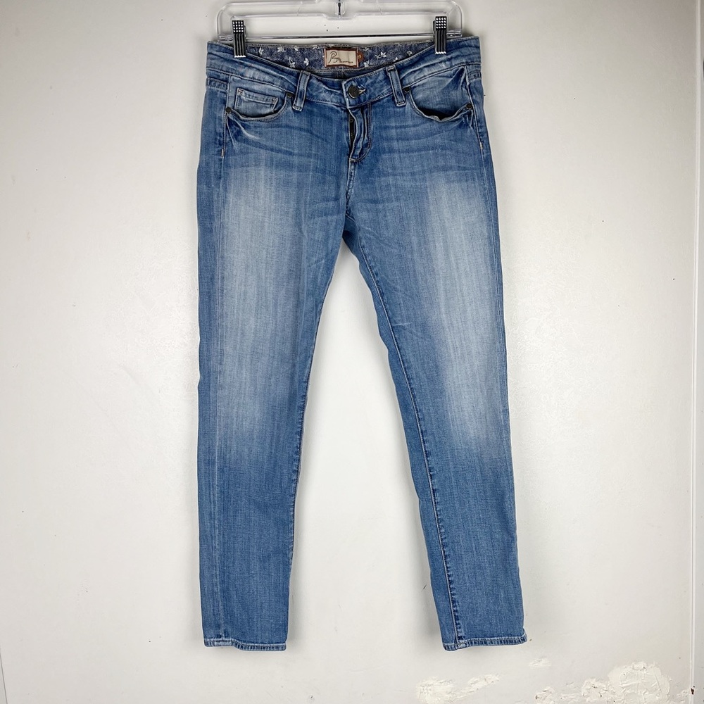 Paige Roxbury Low Rise Peg Leg Jeans Skinny Light Blue Denim Pockets 29 Casual